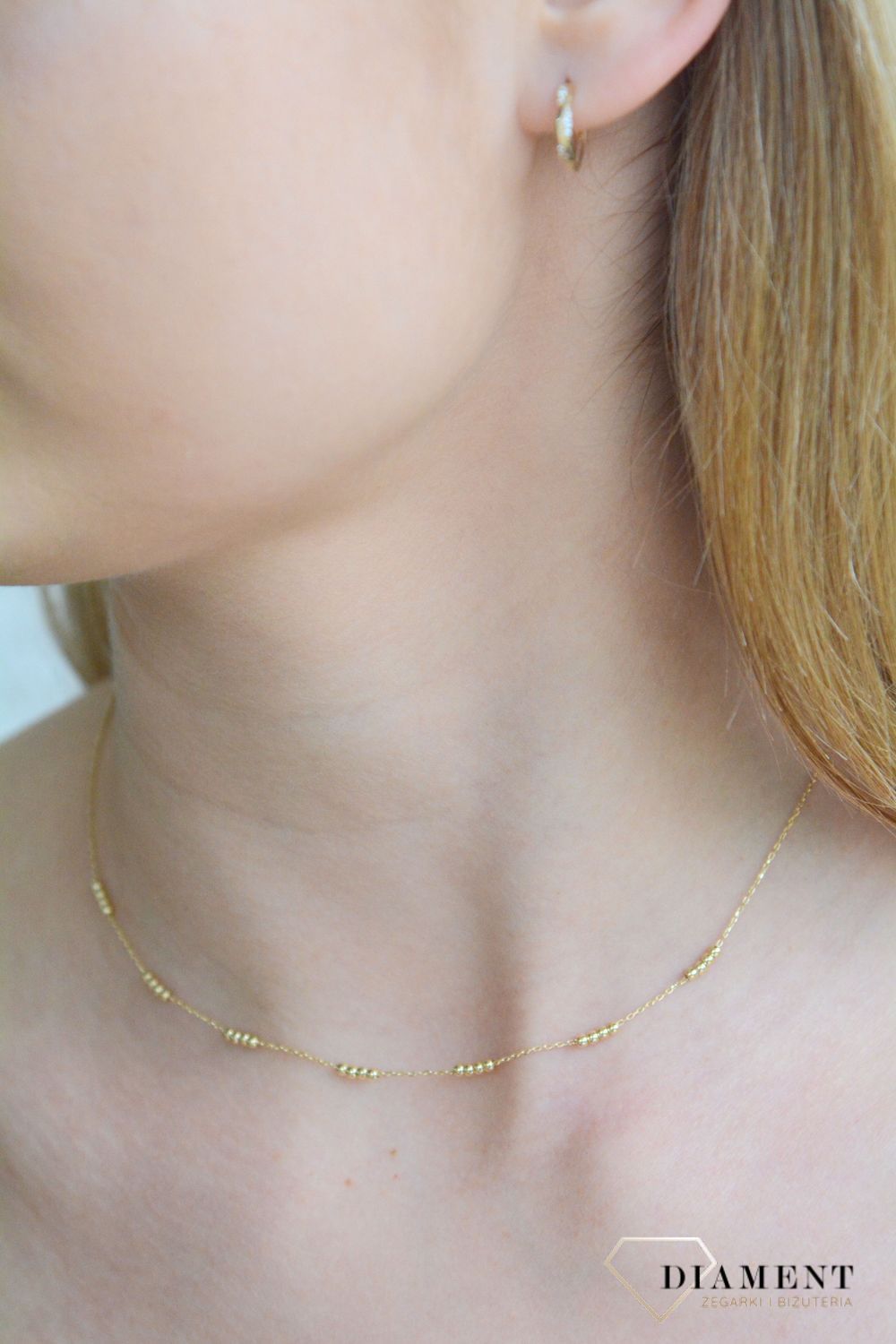 Złoty naszyjnik 585 ozdobiony kuleczkami celebrytka NA 3444 (2).jpg